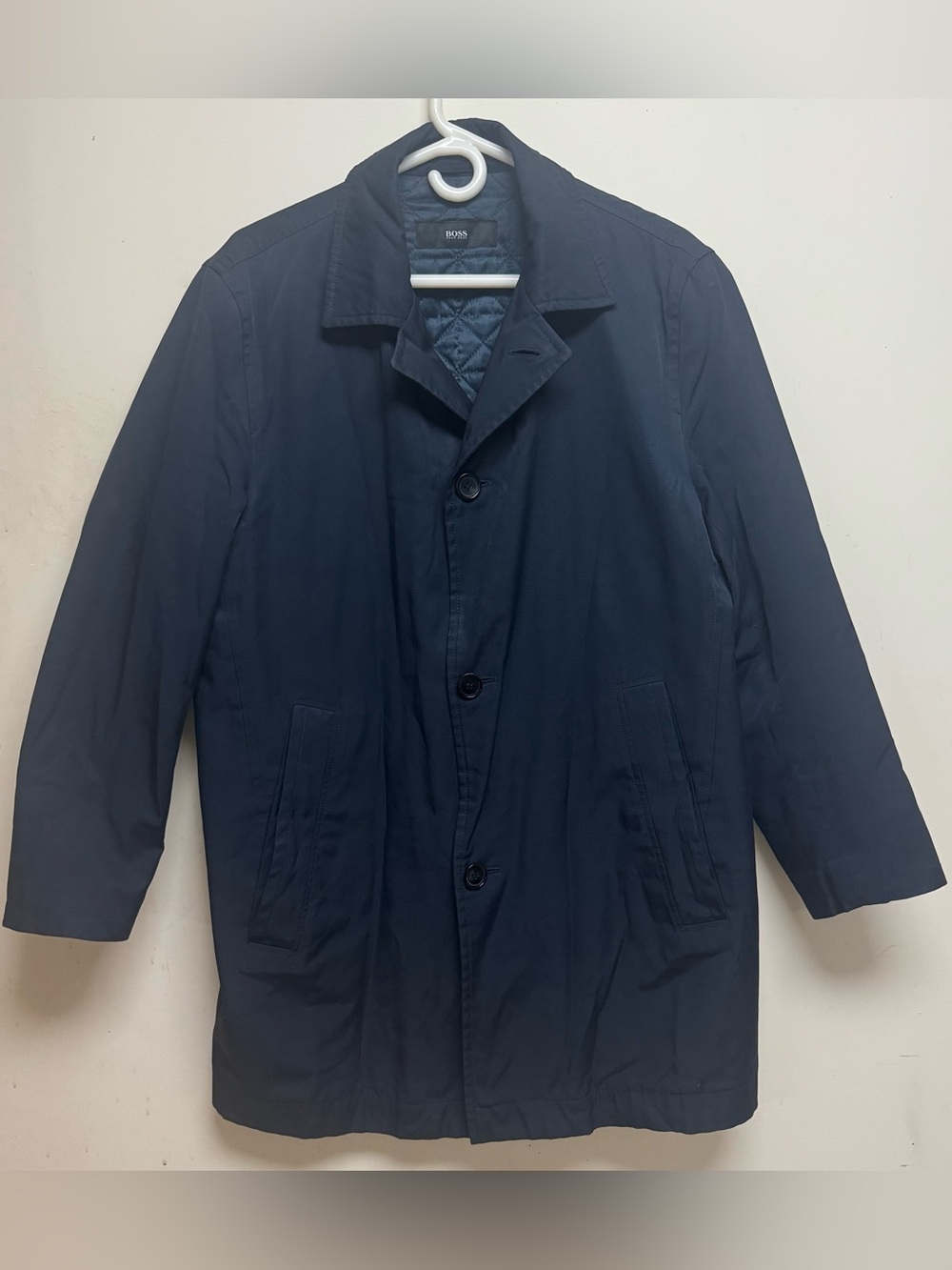 BOSS Hugo Boss Dais6 Water Repellent Car Coat In Navy Thigh Length Size: 40R